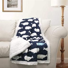 img 4 attached to 🐋 Lush Decor, Navy Whale Throw Blanket with Ocean Animal Print, Reversible Fuzzy Sherpa - 60” x 50”, 60&#34; x 50&#34;