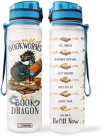 📚 64oz 1litre motivational water bottle with time marker - book lover, be a book dragon thk1805001 logo