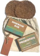 🧼 2 green roots probiotic dish washing handmade soap bars - vegan, fragrance free, 100% natural, zero waste, pack of 2 dish bars 4.25 oz each, 2 natural scrubs, 1 canvas bag logo