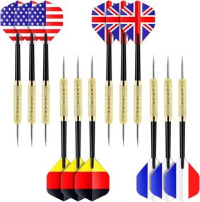 img 4 attached to 🎯 Ohuhu Steel Tip Darts: Professional Metal Darts with National Flag Flights (4 Styles) - Complete Metal Dart Set, 12 Pcs with 3 Free PVC Dart Rods