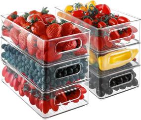 img 4 attached to HERKKA 6 PACK Refrigerator Organizer Bins - Stackable Fridge Organizers for Freezer, Kitchen, Countertops, Cabinets - Clear Plastic Pantry Food Storage with Cutout Handles