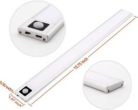 img 3 attached to 💡 Rechargeable LED Under Cabinet Lighting Strip - 16inch, 2 Pack - Motion Sensor, 67 LEDs - Magnetic Night Light Bar - Closet/Kitchen Light, Battery Powered - Silver