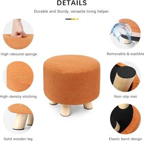 img 2 attached to 🍊 Orange Fabric Padded Round Ottoman Foot Rest Stool with Non-Skid Wooden Legs, Removable Cover - Small Pouf for Living Room Bedroom Home, Low Step Stool for Kids