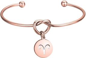 img 3 attached to 🔗 Zuo Bao Love Knot Cuff Bangle with Zodiac Signs Charm - Rose Gold Tie The Knot Bracelet