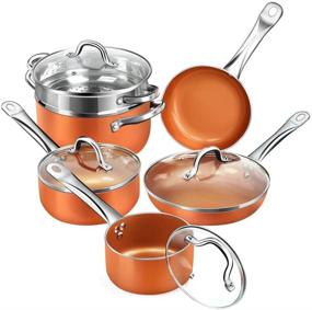 img 4 attached to 🍳 SHINEURI 10-Piece Nonstick Copper Cookware Set – Copper Pots and Pans, Stockpots & Ceramic Cookware