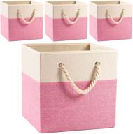 📦 prandom large foldable cube storage bins 13x13 inch [4-pack] - ideal fabric linen baskets for shelves, toy nursery, closet, bedroom - pink logo