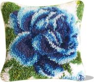 🔵 diy latch hook pillow kit for adults and kids - blue rose pattern, printed canvas sofa decor - 17'' x 17'' throw pillow cover - needlework crafts logo