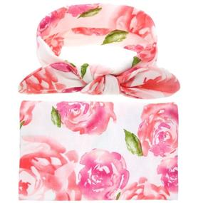 img 2 attached to 🌸 Newborn Baby Swaddle Blanket and Headband Value Set: Pink Flower Receiving Blankets for a Stylish Little One!