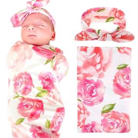 img 3 attached to 🌸 Newborn Baby Swaddle Blanket and Headband Value Set: Pink Flower Receiving Blankets for a Stylish Little One!