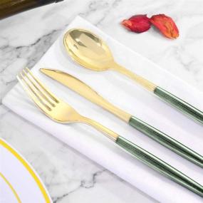 img 2 attached to 🎄 Supernal 180-Piece Christmas Gold Disposable Silverware Set with Green Glitter Handle - Includes 45 Knives, 45 Dinner Forks, 45 Dessert Forks, and 45 Spoons