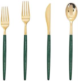 img 4 attached to 🎄 Supernal 180-Piece Christmas Gold Disposable Silverware Set with Green Glitter Handle - Includes 45 Knives, 45 Dinner Forks, 45 Dessert Forks, and 45 Spoons