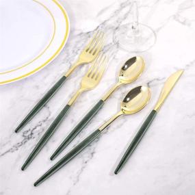 img 3 attached to 🎄 Supernal 180-Piece Christmas Gold Disposable Silverware Set with Green Glitter Handle - Includes 45 Knives, 45 Dinner Forks, 45 Dessert Forks, and 45 Spoons