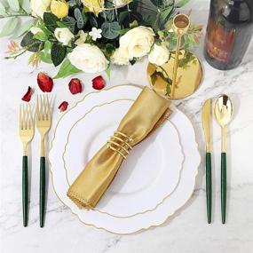 img 1 attached to 🎄 Supernal 180-Piece Christmas Gold Disposable Silverware Set with Green Glitter Handle - Includes 45 Knives, 45 Dinner Forks, 45 Dessert Forks, and 45 Spoons