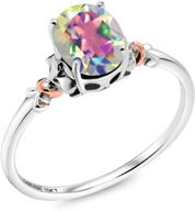 💍 exquisite gem stone king oval mercury mist mystic topaz ring (0.80 cttw) - 925 sterling silver & 10k rose gold women engagement ring - available sizes 5,6,7,8,9 logo