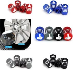 img 3 attached to 💀 Cyan Tire Valve Caps - Car, Truck, SUV, Motorcycle Accessories (4 Pack) - Middle Finger Black - Air Valve Stem Caps