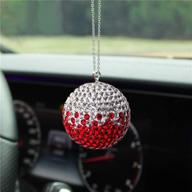 🚗 bling car accessories for women and men, car decoration with red crystal ball rear view mirror charm, lucky crystal sun catcher ornament for car and home decor logo