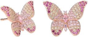 img 4 attached to 🦋 Stunning 3D Colorful CZ Pave Butterfly Earrings for Women - Elegant and Unique Butterfly Studs in Rose Gold - Eye-Catching Cat Eye Stone Detail