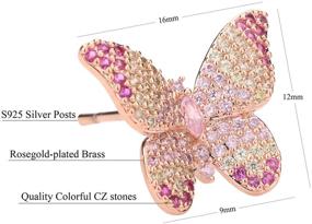 img 3 attached to 🦋 Stunning 3D Colorful CZ Pave Butterfly Earrings for Women - Elegant and Unique Butterfly Studs in Rose Gold - Eye-Catching Cat Eye Stone Detail