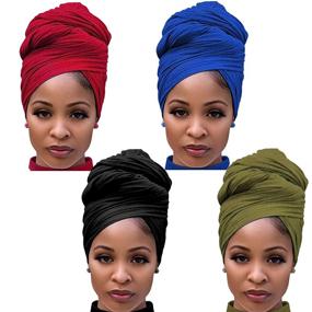 img 3 attached to 🔥 Ultra Soft 4-Pack Stretch Jersey Turban Head Wraps for Women - Breathable African Head Scarf - Versatile Solid Color Hair Accessories (Black, Red, Army Green, Blue)