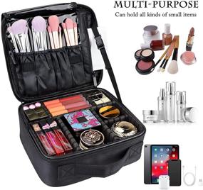 img 2 attached to 👜 JOURMON Small Travel Makeup Bag with Adjustable Dividers - Professional Cosmetic Case for Makeup Brushes, Toiletries, Jewelry, and Digital Accessories - Portable Artist Storage Organizer (10.2 Inches)