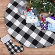 🎄 waarms 48 inch xmas tree skirts - buffalo plaid christmas tree skirt and stocking set - premium black and white checked mat for festive christmas tree decoration - 48 inch size logo