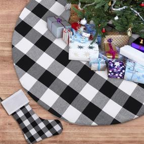 img 4 attached to 🎄 Waarms 48 Inch Xmas Tree Skirts - Buffalo Plaid Christmas Tree Skirt and Stocking Set - Premium Black and White Checked Mat for Festive Christmas Tree Decoration - 48 INCH Size