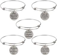 🎁 pack of 5 stainless steel best friend charm bangle bracelets - friendship gifts for women, female friends, girls - birthday, graduation, inspirational logo