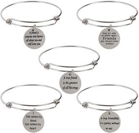 img 4 attached to 🎁 Pack of 5 Stainless Steel Best Friend Charm Bangle Bracelets - Friendship Gifts for Women, Female Friends, Girls - Birthday, Graduation, Inspirational