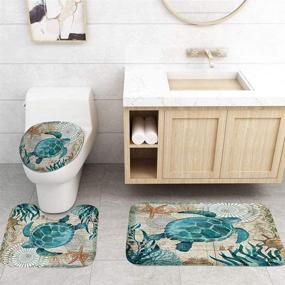 img 2 attached to Nautical Sea Turtle Shower Curtain Set with Non-Slip Rugs, Toilet Lid Cover, and Bath Mat - Beach Ocean Decor Coastal Shower Curtains | 12 Hooks, Fabric Bath Curtain Included