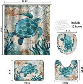 img 3 attached to Nautical Sea Turtle Shower Curtain Set with Non-Slip Rugs, Toilet Lid Cover, and Bath Mat - Beach Ocean Decor Coastal Shower Curtains | 12 Hooks, Fabric Bath Curtain Included