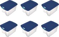 🔵 sterilite 18 gallon/68 liter latch and carry storage containers - true blue lid, clear base, blue aquarium latches (pack of 6) logo