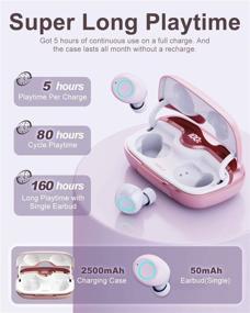 img 2 attached to 🎧 Wireless Earbuds for Small Ears - Rose Gold, iWALK 2500mAH 80H with Built-in Mic, Hi-Fi Stereo Sound, LED Display, Volume Control, Power Bank Feature, Twin & Mono Mode