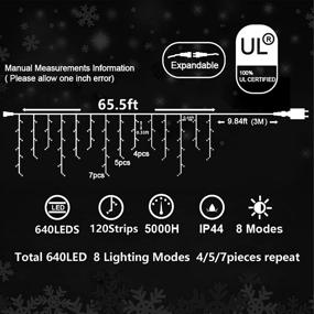 img 1 attached to 🎄 640 LED 65 FT Multicolor Christmas Lights with 120 Drops - Outdoor Plug-In Curtain Fairy Lights for Wedding Party, Holiday, Bedroom, Garden, Patio - 8 Modes of Christmas Decorations - Indoor Use