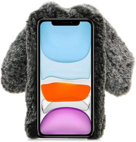 img 2 attached to 🐇 Black Rabbit Case for LG Stylo 6 - LCHDA Cute 3D Bunny Ears Soft Furry Hairball Fuzzy Warm Winter Faux Fur Plush Fluffy Flexible TPU Bumper Protective Skin Cover for Women and Girls