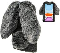 🐇 black rabbit case for lg stylo 6 - lchda cute 3d bunny ears soft furry hairball fuzzy warm winter faux fur plush fluffy flexible tpu bumper protective skin cover for women and girls logo