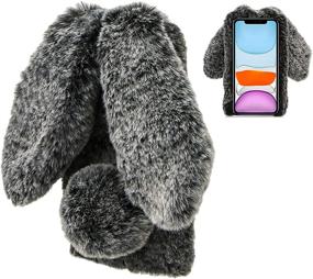 img 4 attached to 🐇 Black Rabbit Case for LG Stylo 6 - LCHDA Cute 3D Bunny Ears Soft Furry Hairball Fuzzy Warm Winter Faux Fur Plush Fluffy Flexible TPU Bumper Protective Skin Cover for Women and Girls