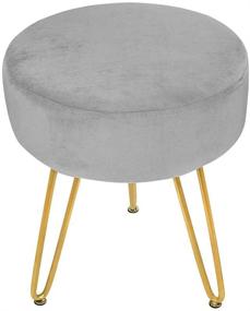 img 3 attached to 🪑 Modern Gray Velvet Footrest Stool Ottoman with Golden Metal Leg - Round-Normal Design for Upholstered Vanity, Side Table, Dressing Chair, and Seat