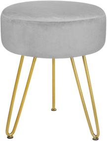 img 4 attached to 🪑 Modern Gray Velvet Footrest Stool Ottoman with Golden Metal Leg - Round-Normal Design for Upholstered Vanity, Side Table, Dressing Chair, and Seat