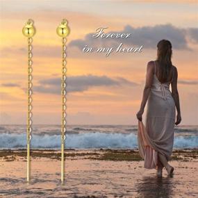 img 1 attached to 💎 Exquisite 18K Real Gold Thin Threader Earrings: Elegant Tassel Dangle Drop Jewelry for Women & Girls