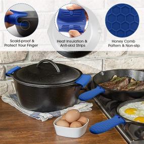 img 1 attached to 🔥 Blue Silicone Hot Handle Holder Cover Set - Non-Slip Heat Resistant Grip Covers for Cast Iron Skillets, Griddles, Frying Pans, and Aluminum Cookware (Size L)