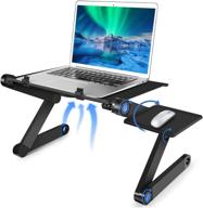 🎁 versatile adjustable laptop stand for desk with bonus cooling fan & mouse pad - perfect birthday gift for everyone: girls, boys, men, women, students, mom, dad, friends! logo