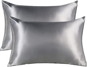 img 4 attached to 🌙 Satin Pillowcases for Hair and Skin – 2 Pack, Envelope Closure, Super Soft Cooling – Curly Hair Grey, Standard Size 20"x 26