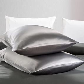 img 1 attached to 🌙 Satin Pillowcases for Hair and Skin – 2 Pack, Envelope Closure, Super Soft Cooling – Curly Hair Grey, Standard Size 20"x 26