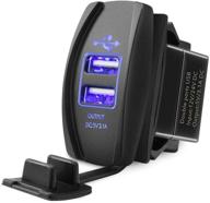 🔌 xislet universal rocker style dual usb charger for utvs, atvs, side by side, and boats - fast charging port with blue led light for rocker switch panel logo