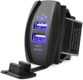 img 4 attached to 🔌 Xislet Universal Rocker Style Dual USB Charger for UTVs, ATVs, Side by Side, and Boats - Fast Charging Port with Blue LED Light for Rocker Switch Panel