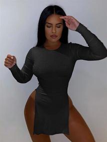 img 1 attached to Stylish and Comfortable DAAWENXI Women's Casual Side Slit Long Sleeve 👗 Tops Ribbed Legging 2piece Outfits Jumpsuits: A Perfect Blend of Fashion and Function