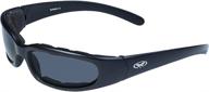 🕶️ chicago motorcycle padded glasses: uv400 shatterproof sunglasses with scratch-resistant smoke lens for men & women - global vision for safety, comfort, and style logo