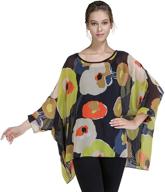 stylish women's loose batwing blouse: camouflage printed chiffon top for trendy kimono poncho look, tunic kaftan cover up logo