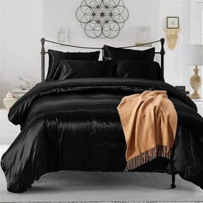 img 4 attached to 🛌 VIVILINEN 3-Piece Silky Satin King Size Duvet Cover Set - Solid Color Bedding Sets with Zipper Closure, Corner Ties, and 2 Pillow Shams (Black)