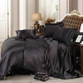 img 3 attached to 🛌 VIVILINEN 3-Piece Silky Satin King Size Duvet Cover Set - Solid Color Bedding Sets with Zipper Closure, Corner Ties, and 2 Pillow Shams (Black)